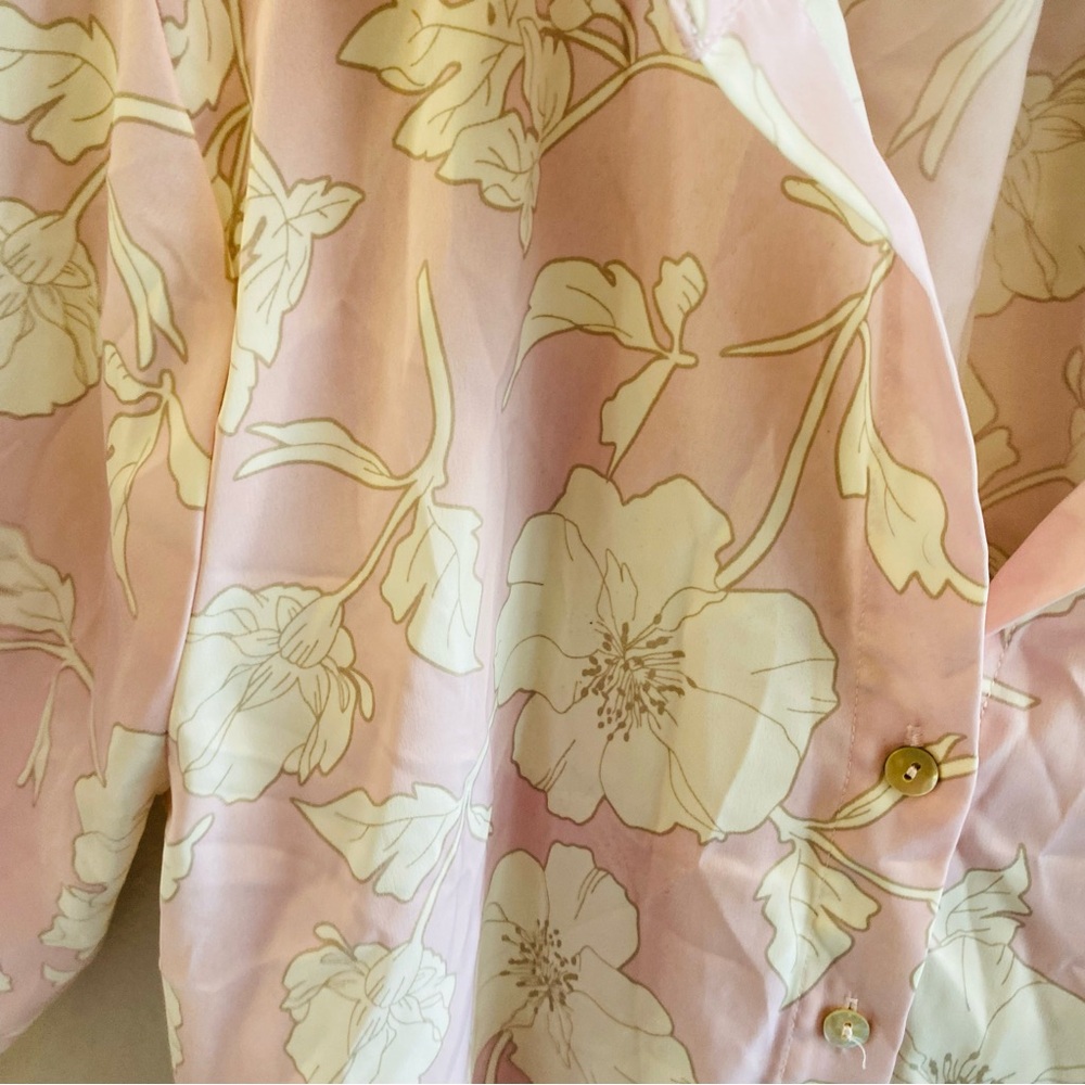 RACHEL ZOE Light Pink Green Silky Floral Button Down - Picture 3 of 5